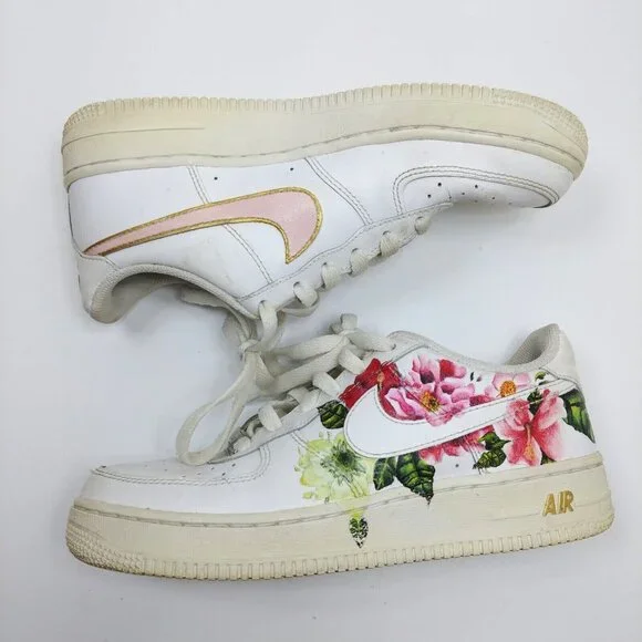 NIKE Air Force 1‎ Customized Painted Floral Shoes Youth 5.5 / 38 EU 314192-117 - Picture 4 of 8